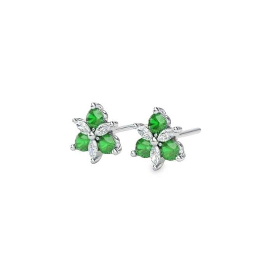 Fana Emerald and Diamond Trio Stud Earrings in 14K White Gold