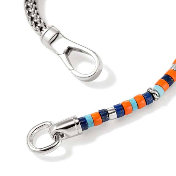 John Hardy 4MM Lapis, Turquoise and Orange Enamel Heishi Chain Bracelet in Sterling Silver