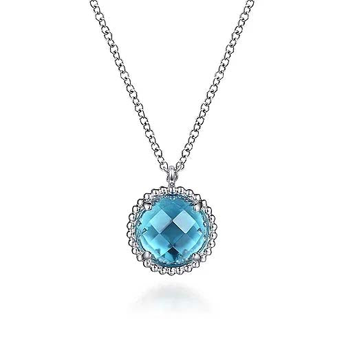 Gabriel & Co. Swiss Blue Topaz Bujukan Halo Pendant Necklace in Sterling Silver