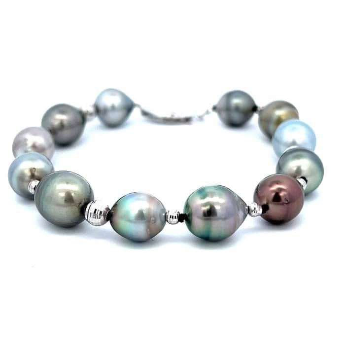 Mountz Collection 7"  8-10mm Tahitian Pearl Bracelet in 14K White Gold