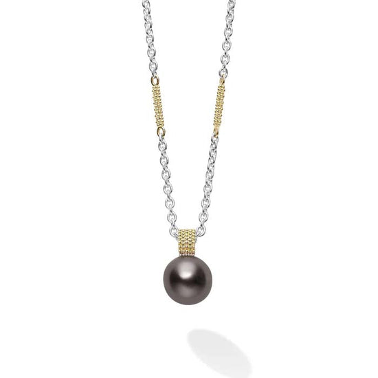 LAGOS Two-Tone Tahitian Black Pearl Pendant Necklace in Sterling Silver and 18K Yellow Gold