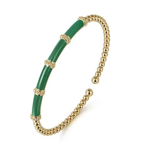 Gabriel & Co. Green Enamel Bujukan Bead Split Bangle in 14K Yellow Gold