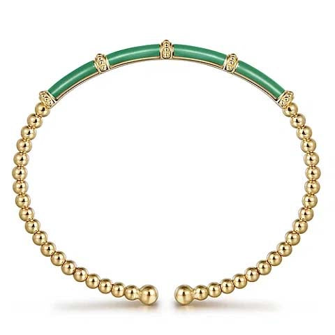 Gabriel & Co. Green Enamel Bujukan Bead Split Bangle in 14K Yellow Gold