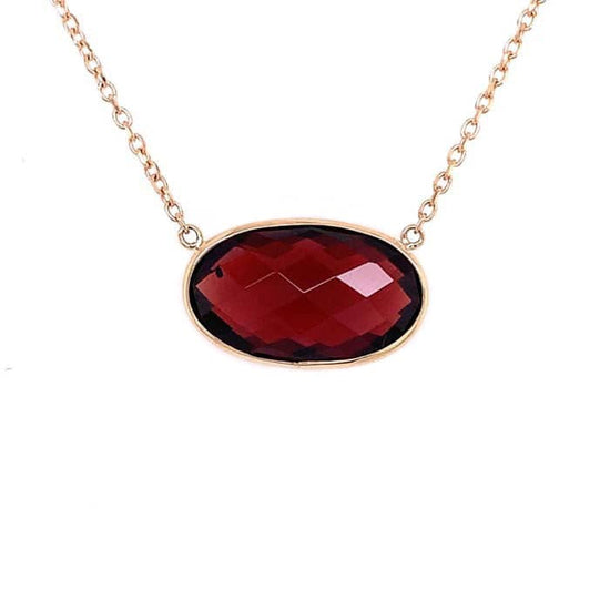 Mountz Collection Garnet Oval Briolette East/West Pendant in 14K Yellow Gold