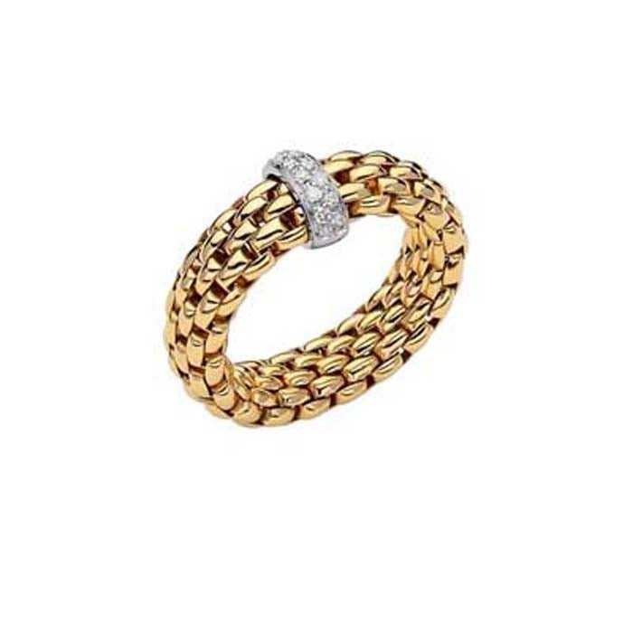 FOPE Vendome Collection Flex'it Ring with Diamonds in 18K Yellow and White Gold