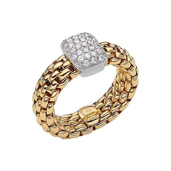 FOPE Vendome Collection Flex'it Ring with Diamonds in 18K Yellow and White Gold