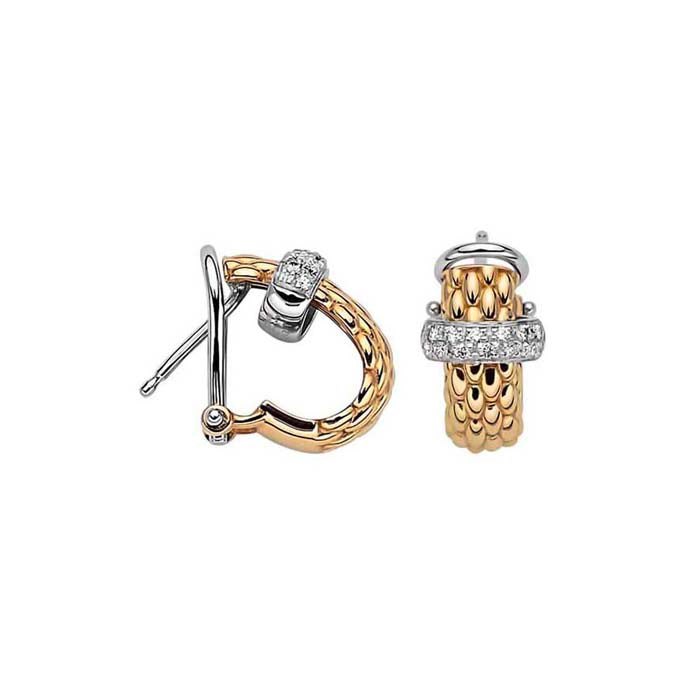 FOPE Vendome Collection J-Huggie Earrings with Diamonds in 18K Yellow and White Gold