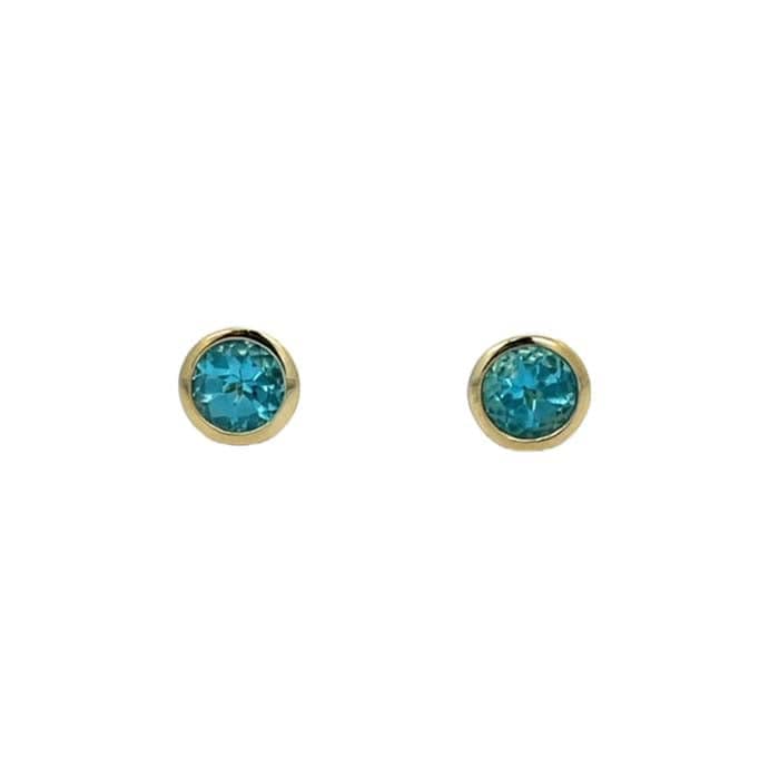 Mountz Collection Blue Topaz Bezel Set Stud Earrings in 14K Yellow Gold