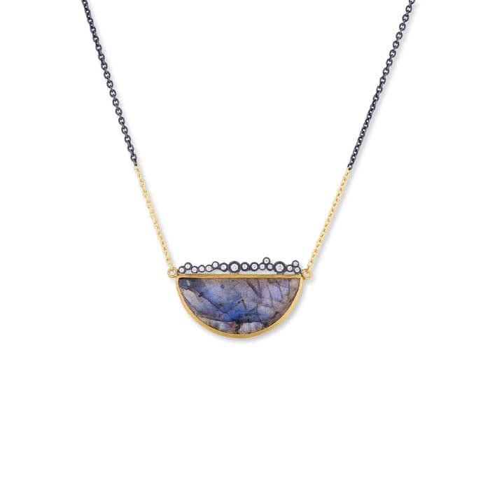 Lika Behar Dylan Half Moon Labradorite and Diamond Necklace in Oxidized Sterling Silver and 24K Yellow Gold