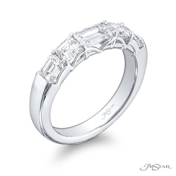 J B Star Emerald Cut and Asscher Cut Diamond Wedding Band in Platinum