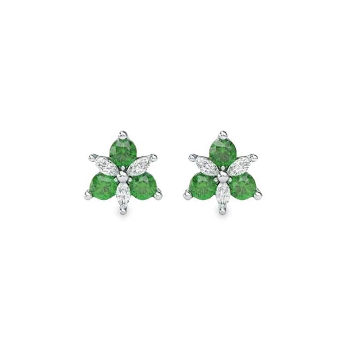 Fana Emerald and Diamond Trio Stud Earrings in 14K White Gold