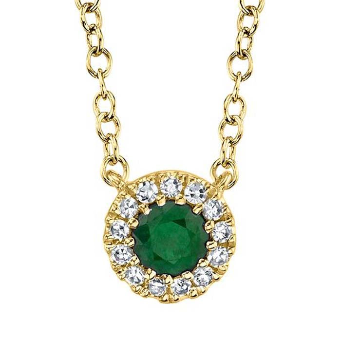 Shy Creation Emerald and Diamond Pendant Necklace in 14K Yellow Gold