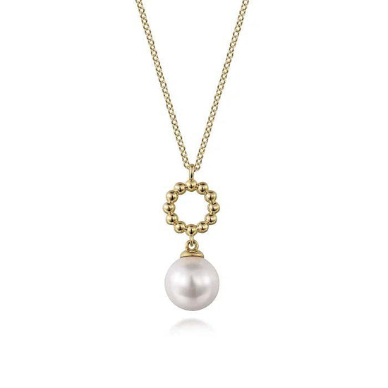 Gabriel & Co. Freshwater Pearl Bujukan Drop Necklace in 14K Yellow Gold