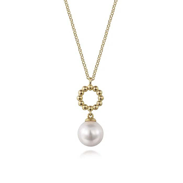 Gabriel & Co. Freshwater Pearl Bujukan Drop Necklace in 14K Yellow Gold