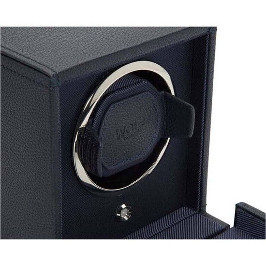 Wolf Designs Navy Blue Cub Single Watch Winder with Cover