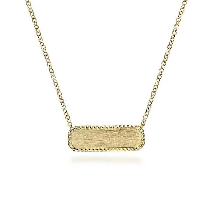 Gabriel & Co. Rectangular ID Pendant with Twisted Rope Frame in 14K Yellow Gold