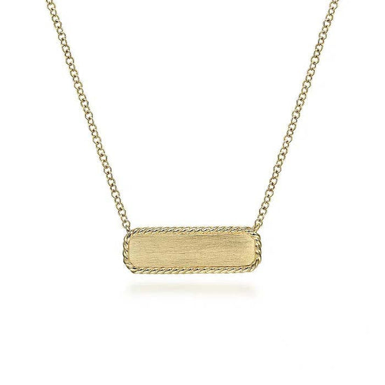 Gabriel & Co. Rectangular ID Pendant with Twisted Rope Frame in 14K Yellow Gold