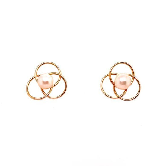 Estate Pearl Swirl Earrings in 14K Yellow Gold