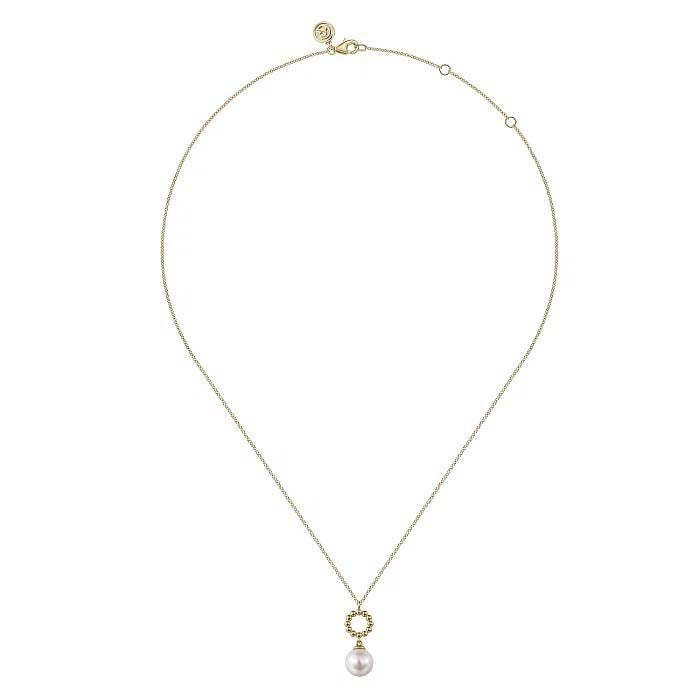 Gabriel & Co. Freshwater Pearl Bujukan Drop Necklace in 14K Yellow Gold