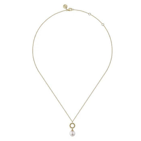 Gabriel & Co. Freshwater Pearl Bujukan Drop Necklace in 14K Yellow Gold