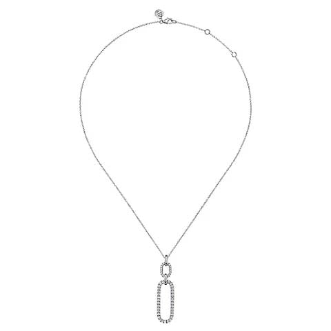 Gabriel & Co. Diamond Link Chain Drop Pendant Necklace in 14K White Gold