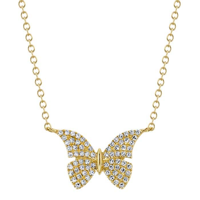 Shy Creation Diamond Pavé Butterfly Pendant Necklace in 14K Yellow Gold