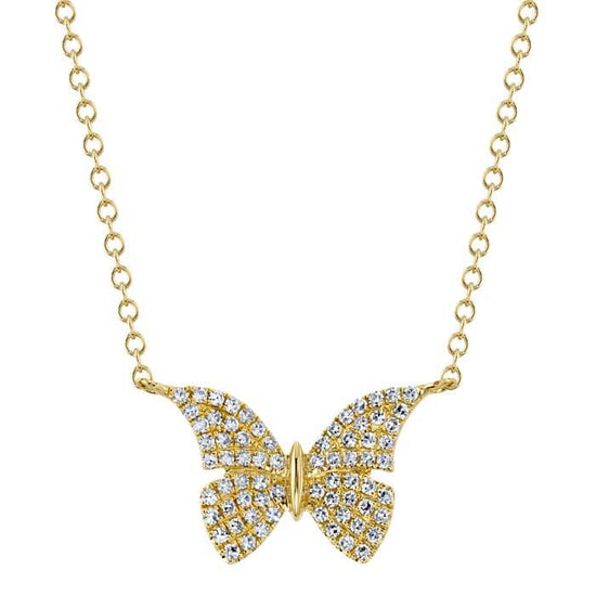 Shy Creation Diamond Pavé Butterfly Pendant Necklace in 14K Yellow Gold