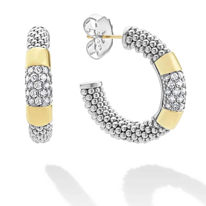 LAGOS Two-Tone Diamond Hoop Earrings in Sterling Silver and 18K Yellow Gold
