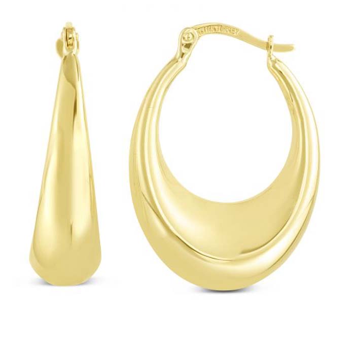 Mountz Collection Oval Puff Hoop Earrings in 14K Yellow Gold