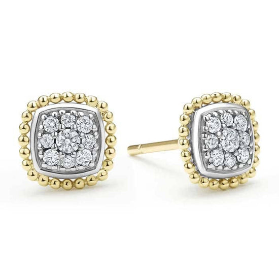 LAGOS Rittenhouse Two-Tone Caviar Diamond Stud Earrings in Sterling Silver and 18K Yellow Gold