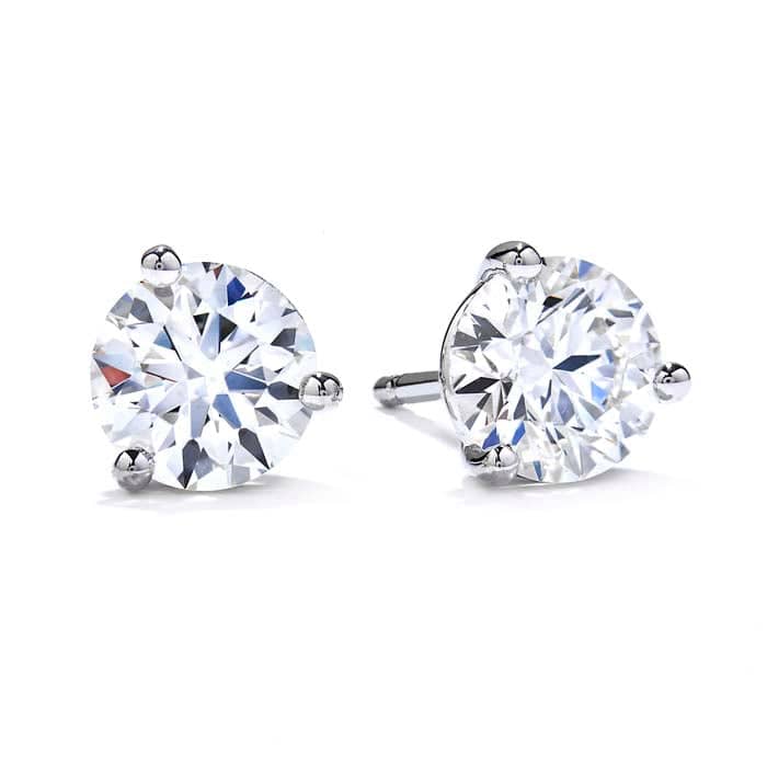 Mountz Collection .97-1.03TW Round Diamond 3-Prong Stud Earrings in 14K White Gold