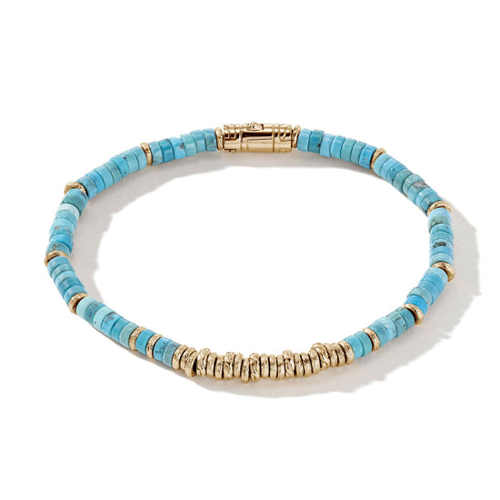 John Hardy Turquoise Heishi Beaded Bracelet in 14K Yellow Gold