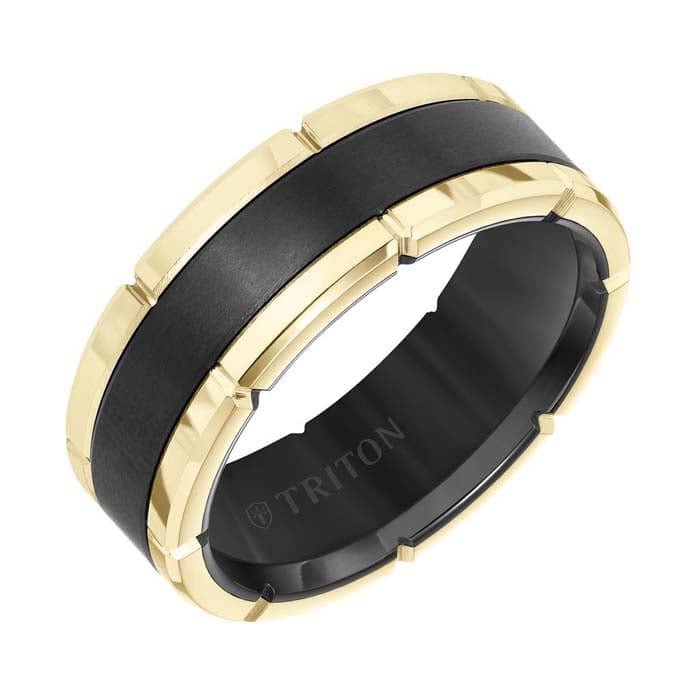 Triton 8MM Men's Wedding Band in Black and Yellow Tungsten