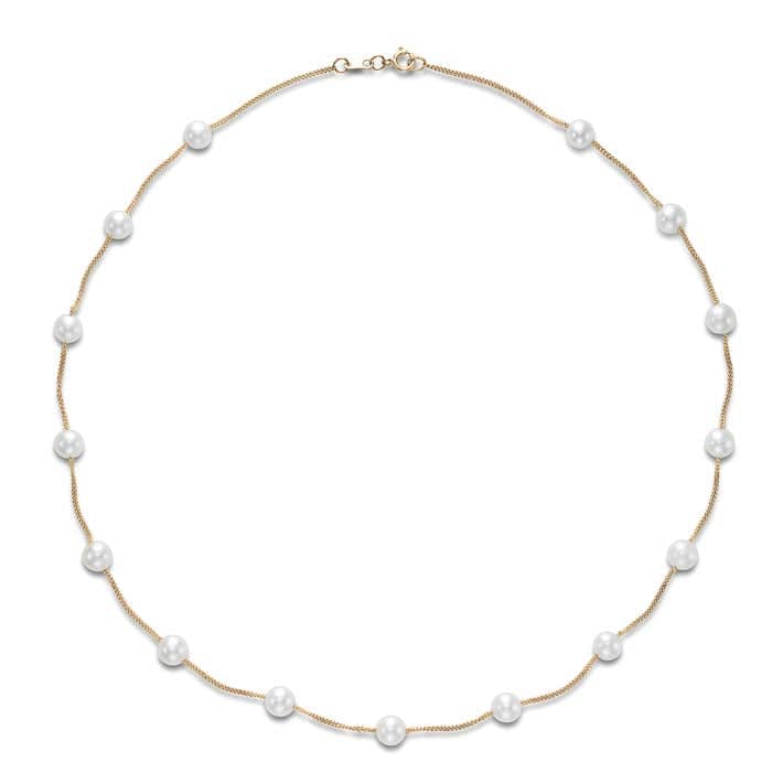 Mastoloni 17" 5.5-6mm Freshwater Cultured Pearl Tin Cup Necklace in 14K Yellow Gold