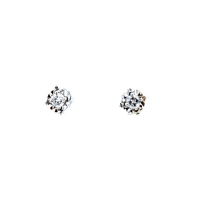 Estate Illusion Set Diamond Stud Earrings in 14K White Gold