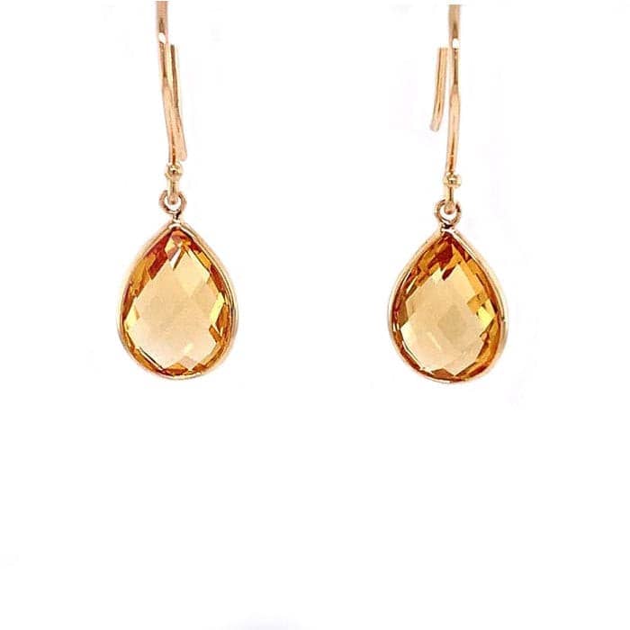 Mountz Collection Citrine Pear Shape Dangle Earrings in 14K Yellow Gold
