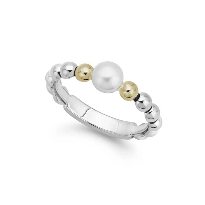 LAGOS Pearl Luna Stackable Ring in 18K Yellow Gold and Sterling SIlver