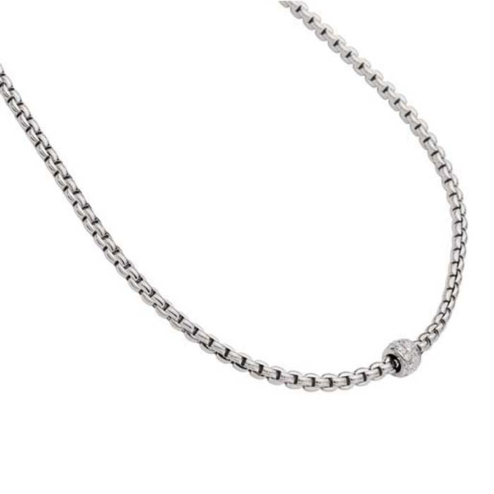 FOPE  Eka Collection 18" Flexible Rope Necklace with Diamonds in 18K White Gold