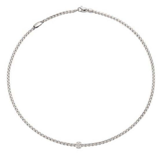 FOPE  Eka Collection 17" Flexible Rope Necklace with Diamonds in 18K White Gold