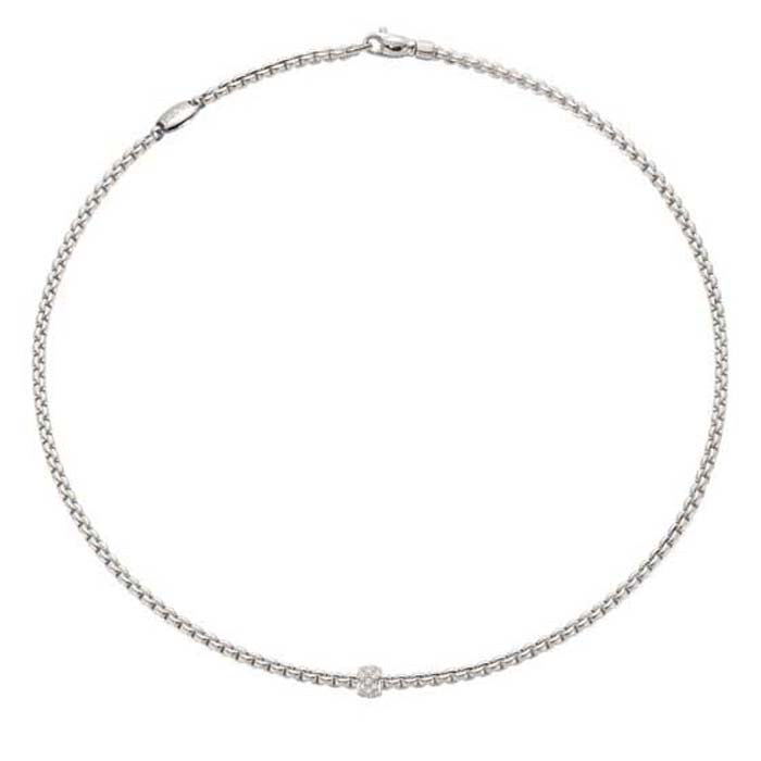 FOPE  Eka Collection 18" Flexible Rope Necklace with Diamonds in 18K White Gold