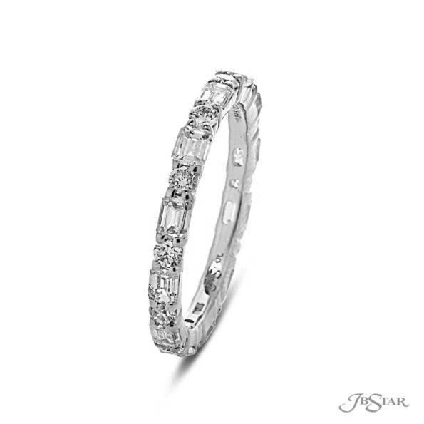 J B Star Emerald and Round Diamond Eternity Band in Platinum