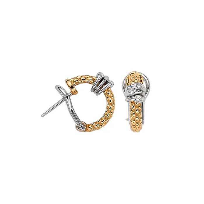 FOPE Prima Collection Huggie Earrings with Diamonds in 18K Yellow and White Gold