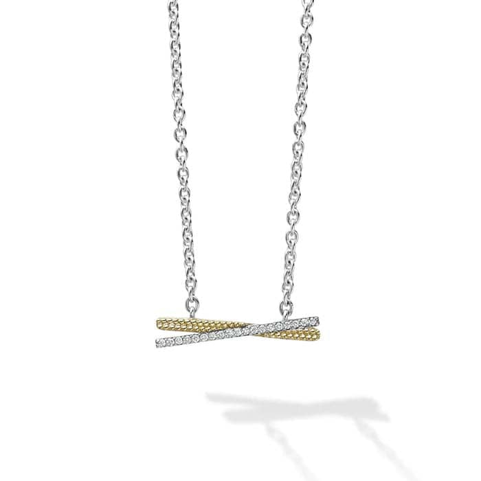 LAGOS Two Tone X Diamond Caviar Necklace in Sterling Silver and 18K Yellow Gold