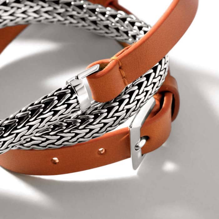 John Hardy Icon Orange Leather Triple Wrap Bracelet in Sterling Silver