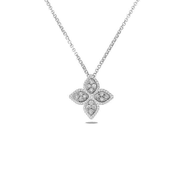 Roberto Coin Princess Flower Collection Medium Diamond Pendant in 18K White Gold