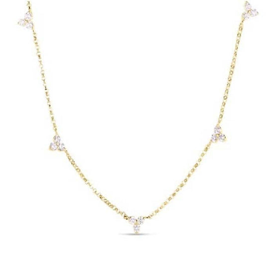 Roberto Coin Diamonds by the Inch 5 Station Flower Necklace in 18K Yellow Gold