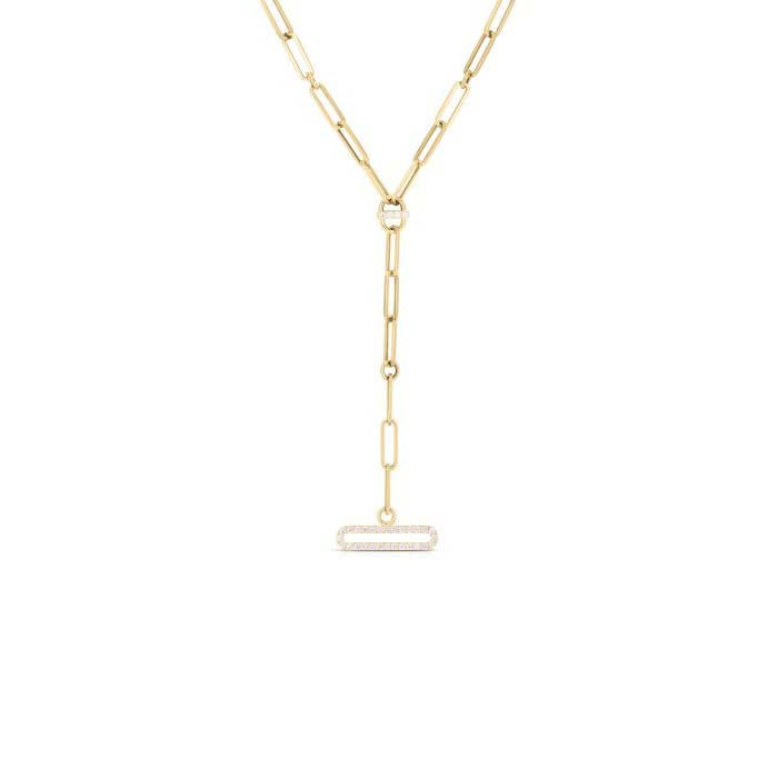 Roberto Coin Venetian Princess Diamond Lariat Paper-Clip Necklace in 18K Yellow Gold