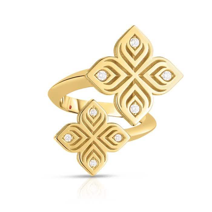 Roberto Coin .10CTW Diamond Arabesque Bypass Ring in 18K Yellow Gold