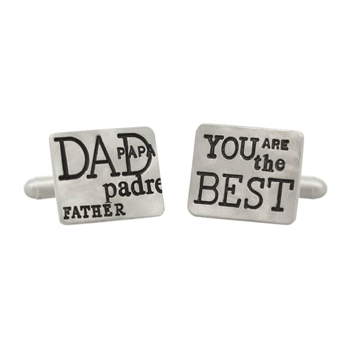 Heather Moore Cufflinks in Sterling Silver Stamped "DAD, Papa, Father, Padre" and "You are the Best