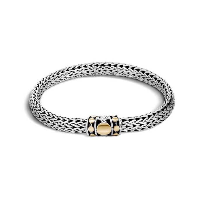 John Hardy Classic Chain Dot Station Bracelet in Sterling Silver and 18K Yellow Gold